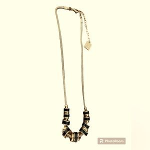 Anne Klein 1980s Inspired Gold Tone Necklace with Chunky Black and Gold Beads